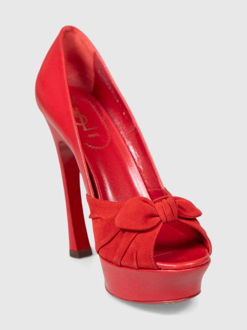 Saint Laurent Red Leather Bow Heels