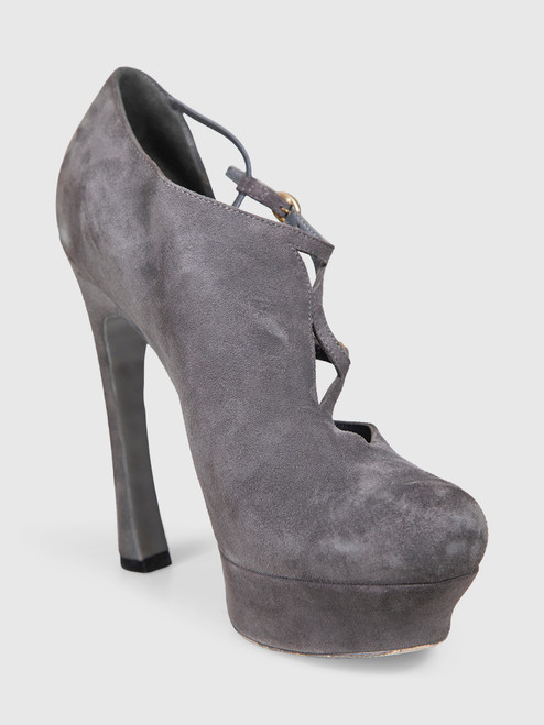 Saint Laurent Grey Suede Palais 105 Double Strap Heels