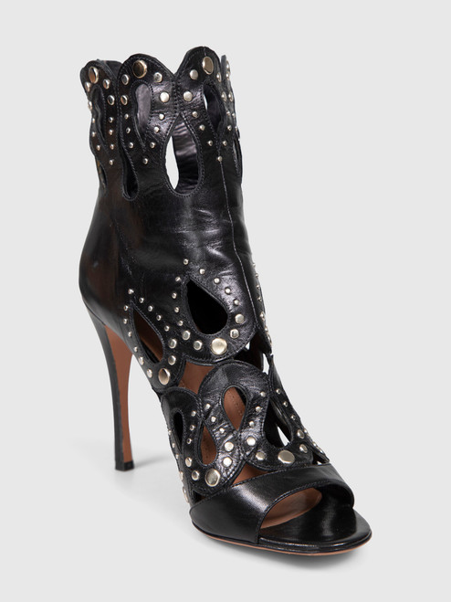 Alaïa Black Leather Cut Out Studded Heels