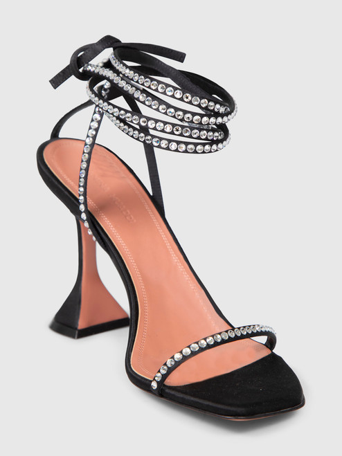 Amina Muaddi Black Crystal Embellished Sandals