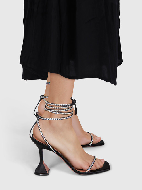 Amina Muaddi Black Crystal Embellished Sandals