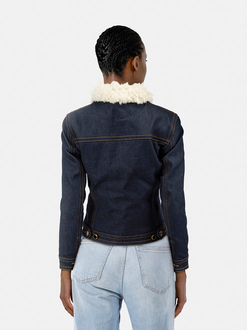 Khaite Blue Denim Faux Shearling Lined Jacket