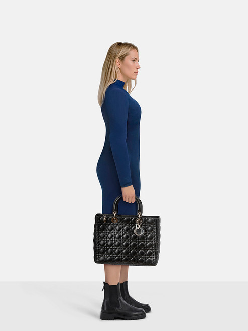 Dior 2009 Black Large Cannage Leather Lady Dior Bag