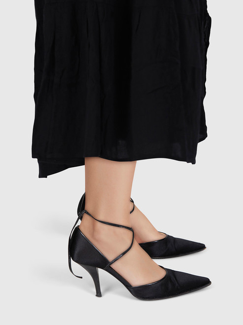 Hermès Black Pointed Toe Strappy Heels