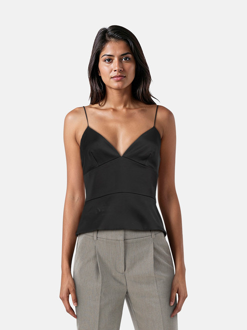 L'Agence Black Silk V Neck Tank Top