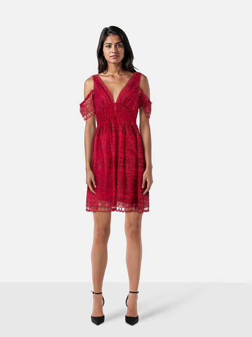 Self-Portrait Red Broderie Anglaise Cold Shoulder Dress