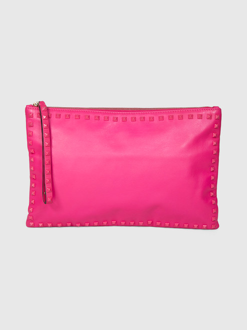 Valentino Garavani Pink Studded Leather Clutch