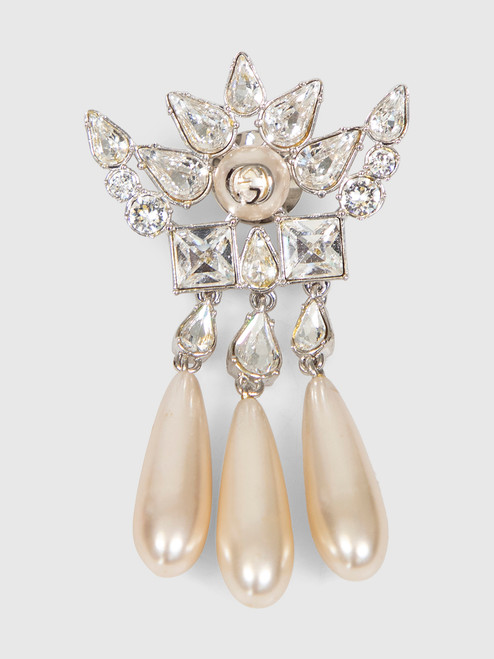 Gucci Crystal & Faux Pearl Brooch