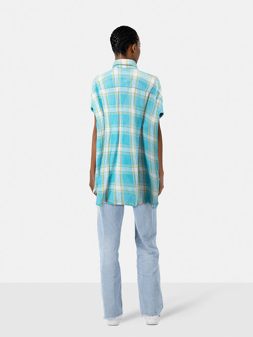 R13 Blue Tartan Distressed Flannel Shirt R13 Blue Tartan Distressed Flannel Shirt