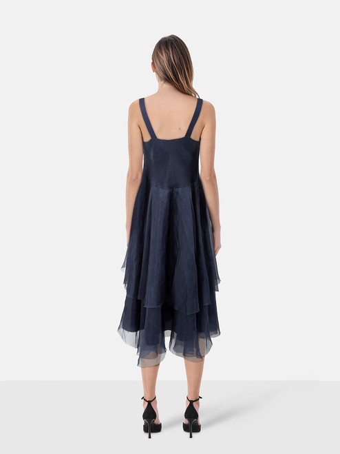Louiza Babouryan Navy Silk Layered Dress