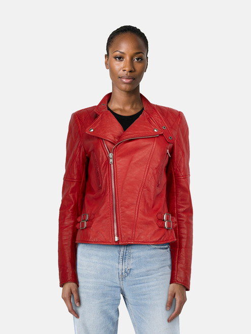 Joseph Red Quilted Leather Biker Jacket