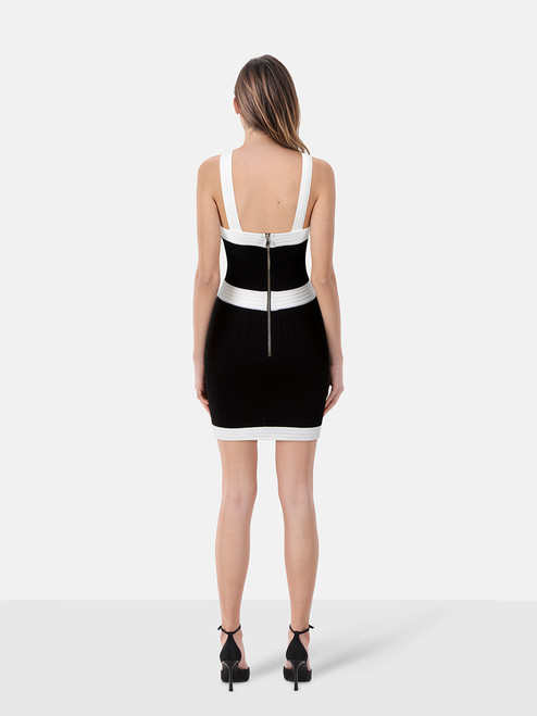 Balmain Black & White Ribbed Mini Dress Balmain Black & White Ribbed Mini Dress