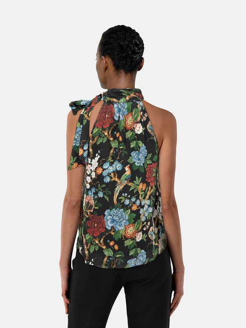 Alice + Olivia Floral Silk Neck Tie Top Alice + Olivia Floral Silk Neck Tie Top