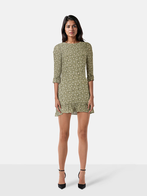 Reformation Green Floral Mid Sleeve Dress