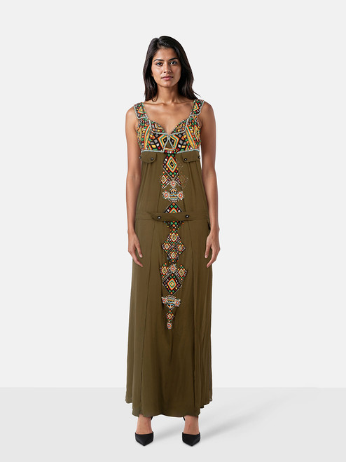 Matthew Williamson Green Silk Beaded Maxi Dress