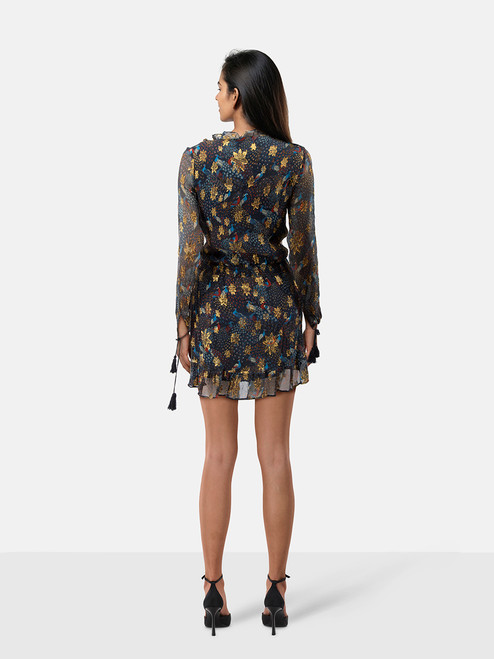 Sézane Golden Peacock Silk Mini Dress