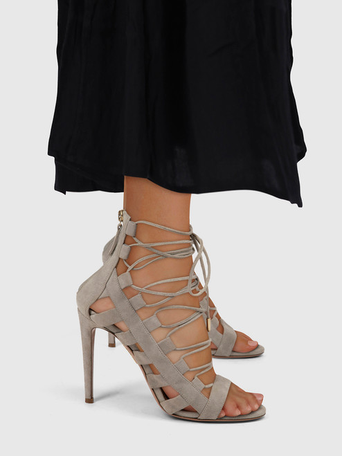 Aquazzura Grey Suede Lace Up Sandals