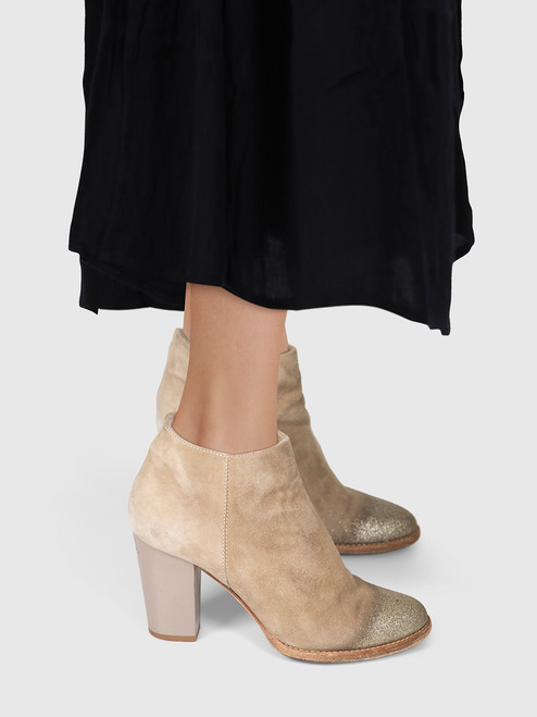 Jimmy Choo Beige Suede & Gold Cap Toe Boots Jimmy Choo Beige Suede & Gold Cap Toe Boots
