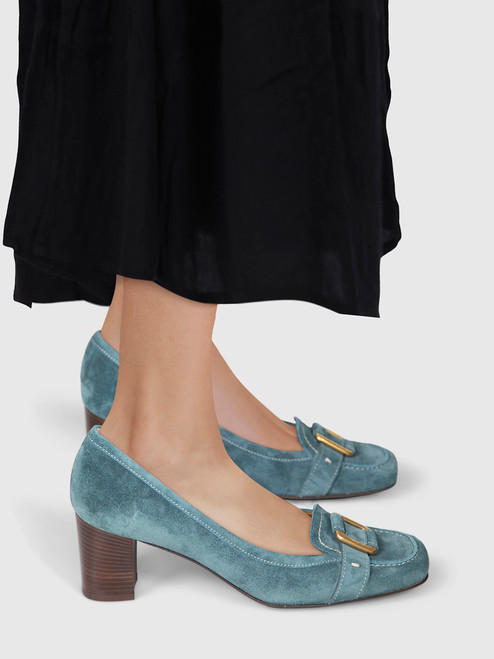 Salvatore Ferragamo Teal Suede Buckle Pumps Salvatore Ferragamo Teal Suede Buckle Pumps