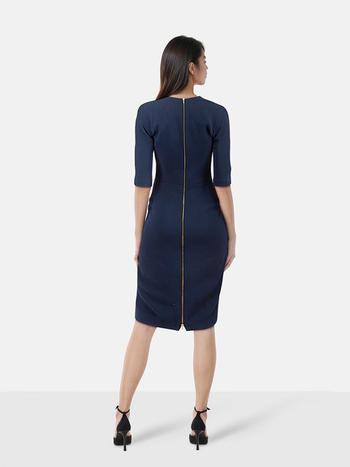 Victoria Beckham Navy Bodycon Knit Panel Dress