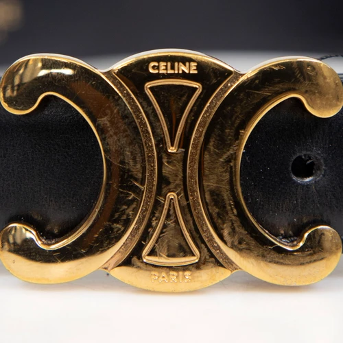 Céline Black Leather Gold Logo Belt
