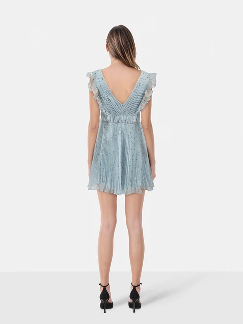 Self-Portrait Blue Metallic Floral Mini Dress