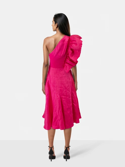 Aje Pink Bonjour Asymmetric Midi Dress