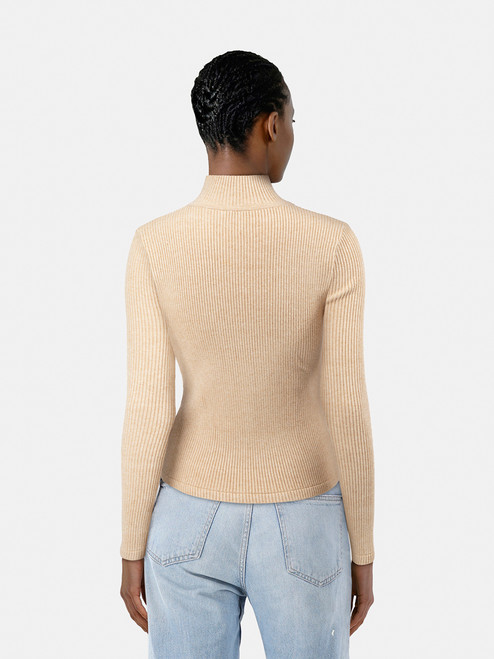 Jonathan Simkhai Beige Ribbed Cut Out Turtleneck