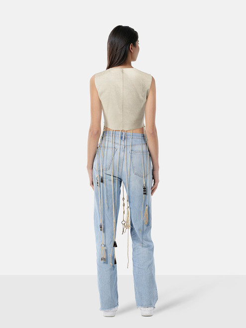 Chloé Ecru Silk Fringed Crop Top