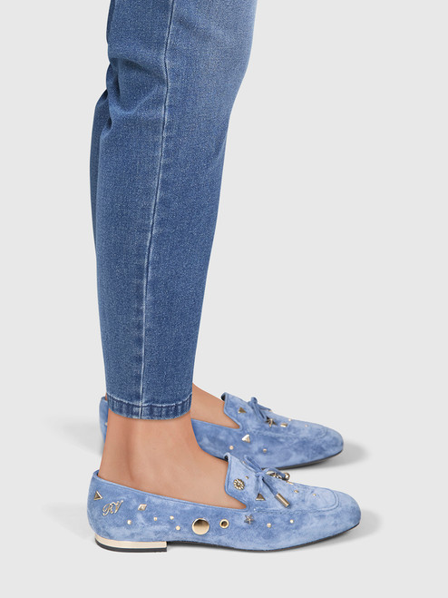 Roger Vivier Blue Suede Studded Loafers