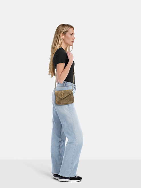 Saint Laurent Green Suede LouLou Crossbody Bag