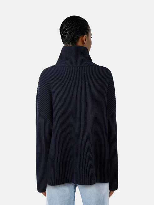 Totême Navy Wrapped Neck Knit Jumper