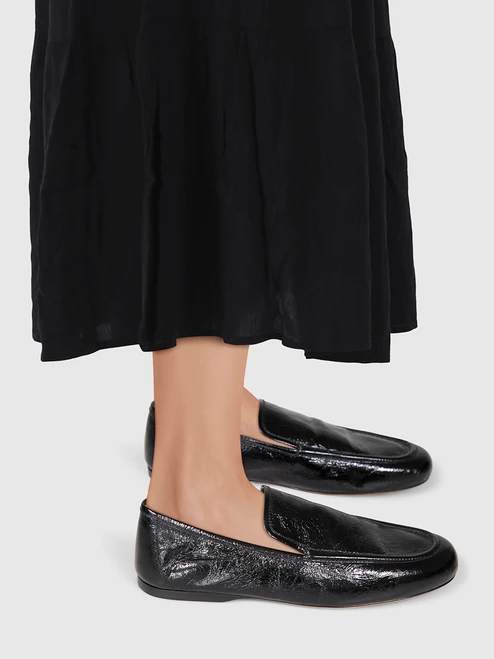 Khaite Black Leather Alessia Crinkled Loafers