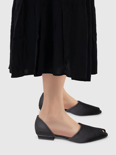 Totême Black Satin Peep Toe Flats