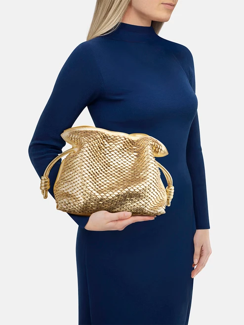 Loewe Gold Leather Scales Medium Flamenco Clutch