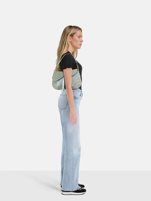 Dior Vintage Duck Egg Blue Lizard Emboss Double Saddle