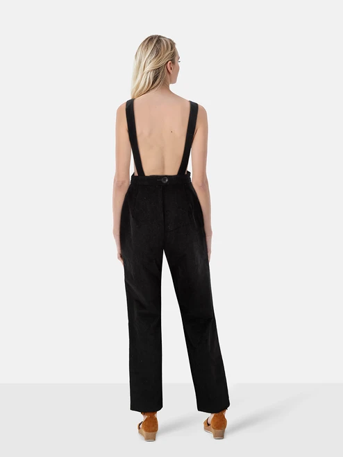 Reformation Black Velvet Wide Leg Dungarees