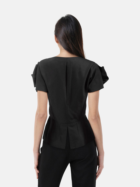 Alexander McQueen Black Pleated Shoulder Top