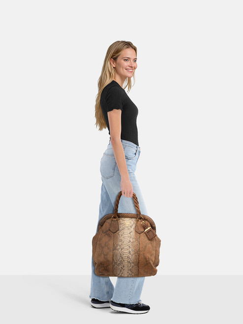 Prada Brown Python Frame Top Tote Bag
