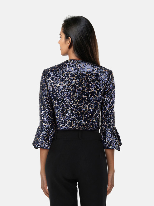 Paule Ka Navy Sequin Cropped Jacket