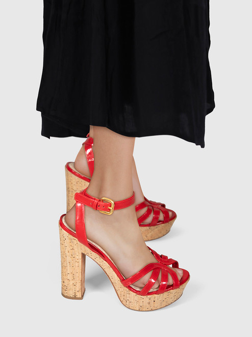 Prada Red Patent Leather Cork Heels