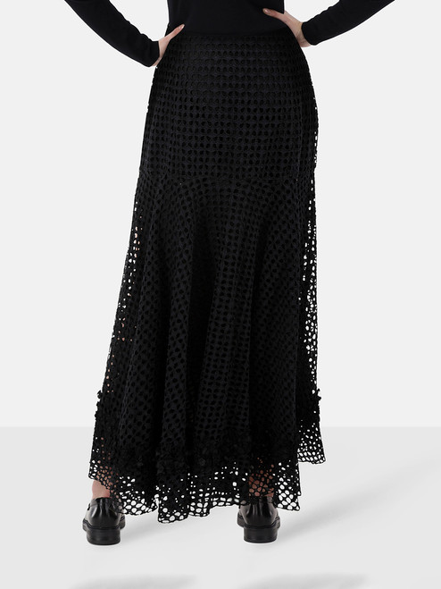 Dior Black Midi Broderie Layered Midi Skirt