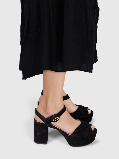 Prada Black Suede Platform Heel Sandals