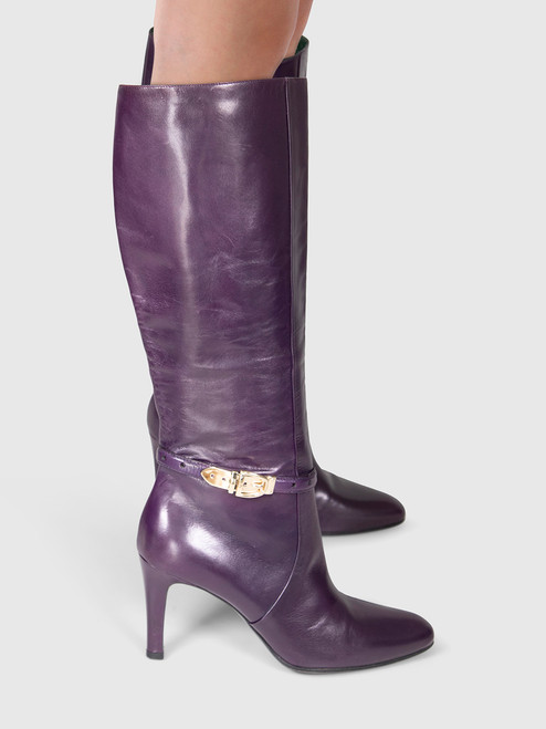 Gucci Purple Leather Buckled Heeled Boots