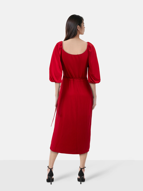 Reformation Red V-Neck Wrap Midi Dress