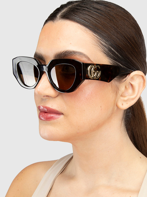 Second Hand Gucci Brown Havana Geometric Sunglasses