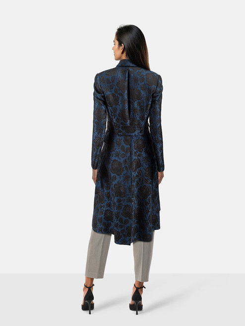 Alexander McQueen Black & Blue Silk Floral Coat