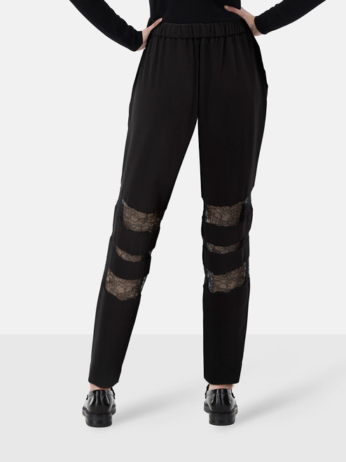 Maje Black Sheer Lace Panel Trousers