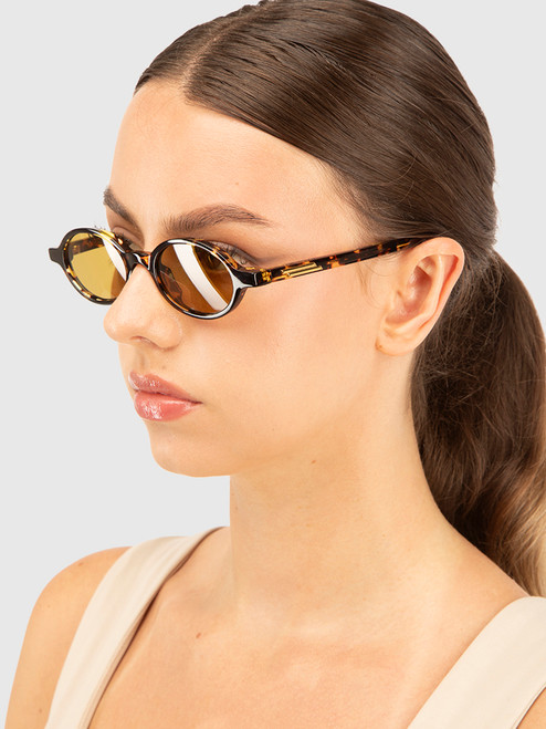 Bottega Veneta Havana Yellow Oval Sunglasses
