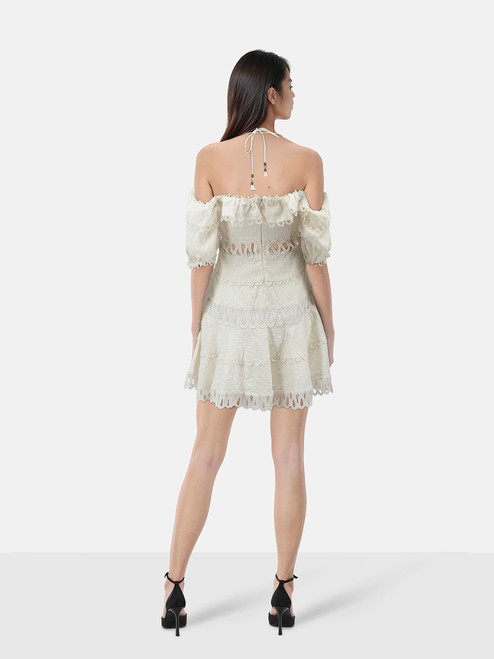 Zimmermann White Melody Off Shoulder Mini Dress